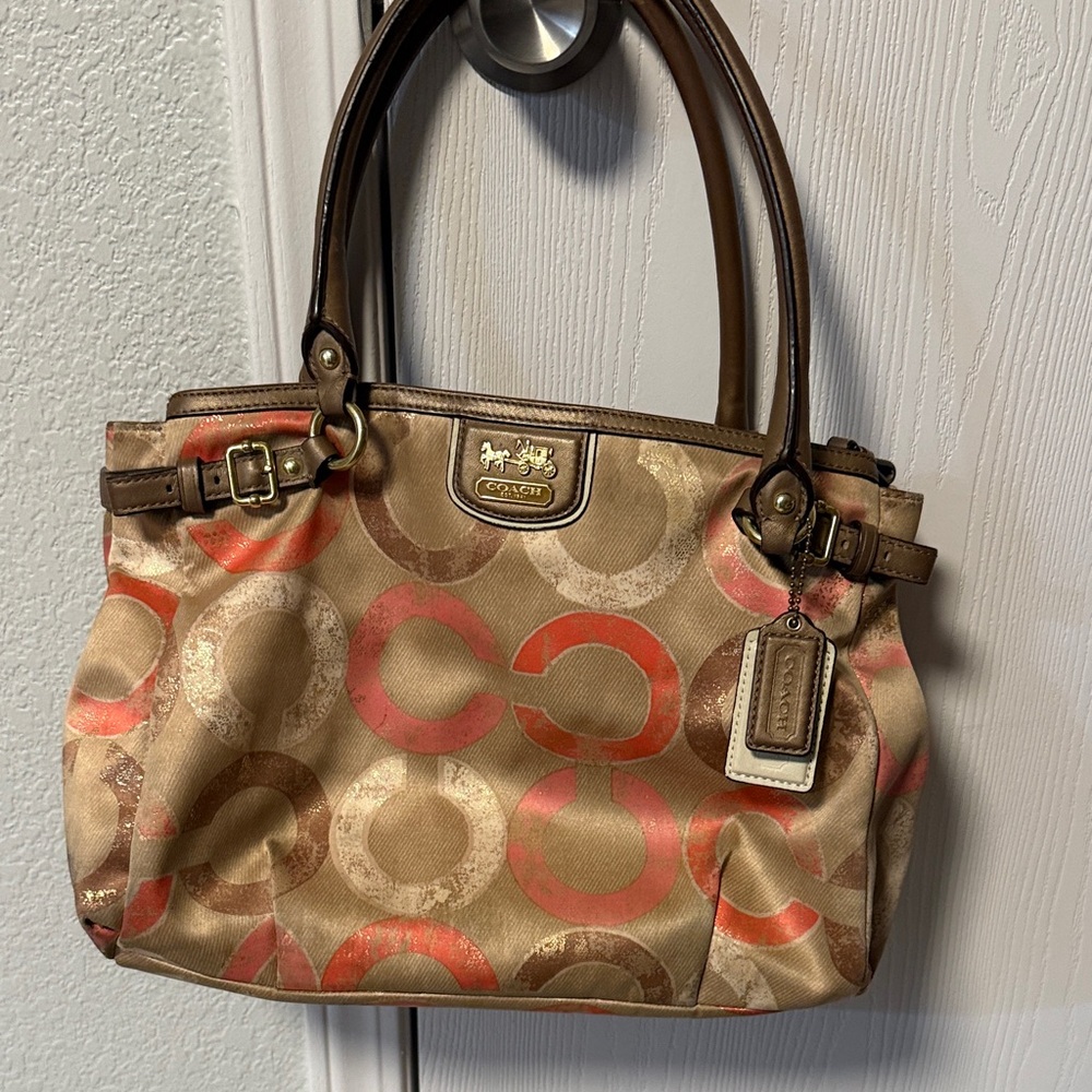 Coach Brown and Orange Signature Shoulder Bag
